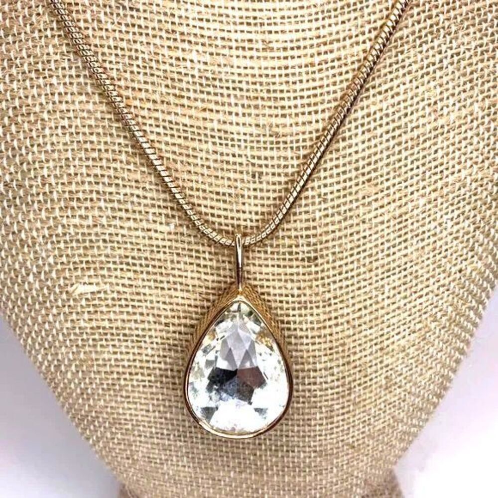 Chico's Goldtone Snakechain Clear Teardrop Pendant Necklace 38in